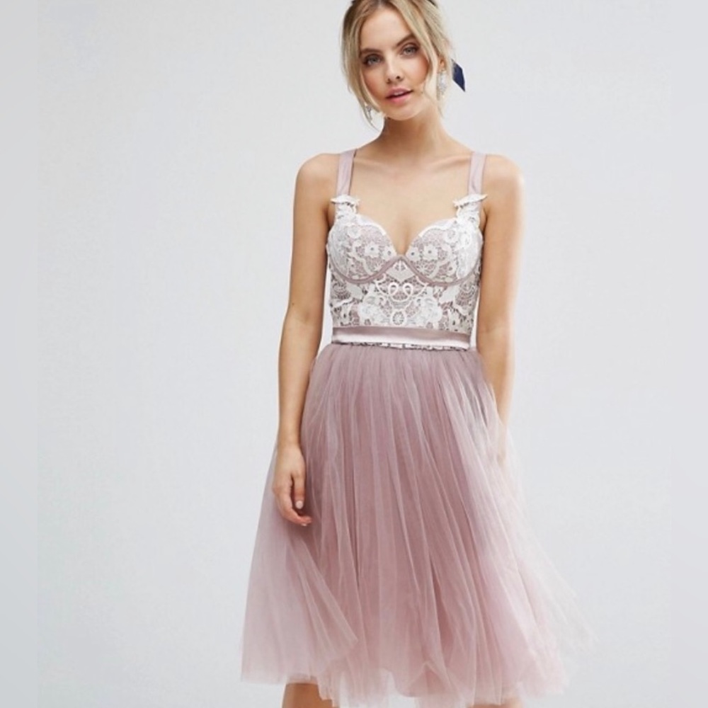 Tulle Skirt Taupe Dress Size Uk 8 US 4P Small